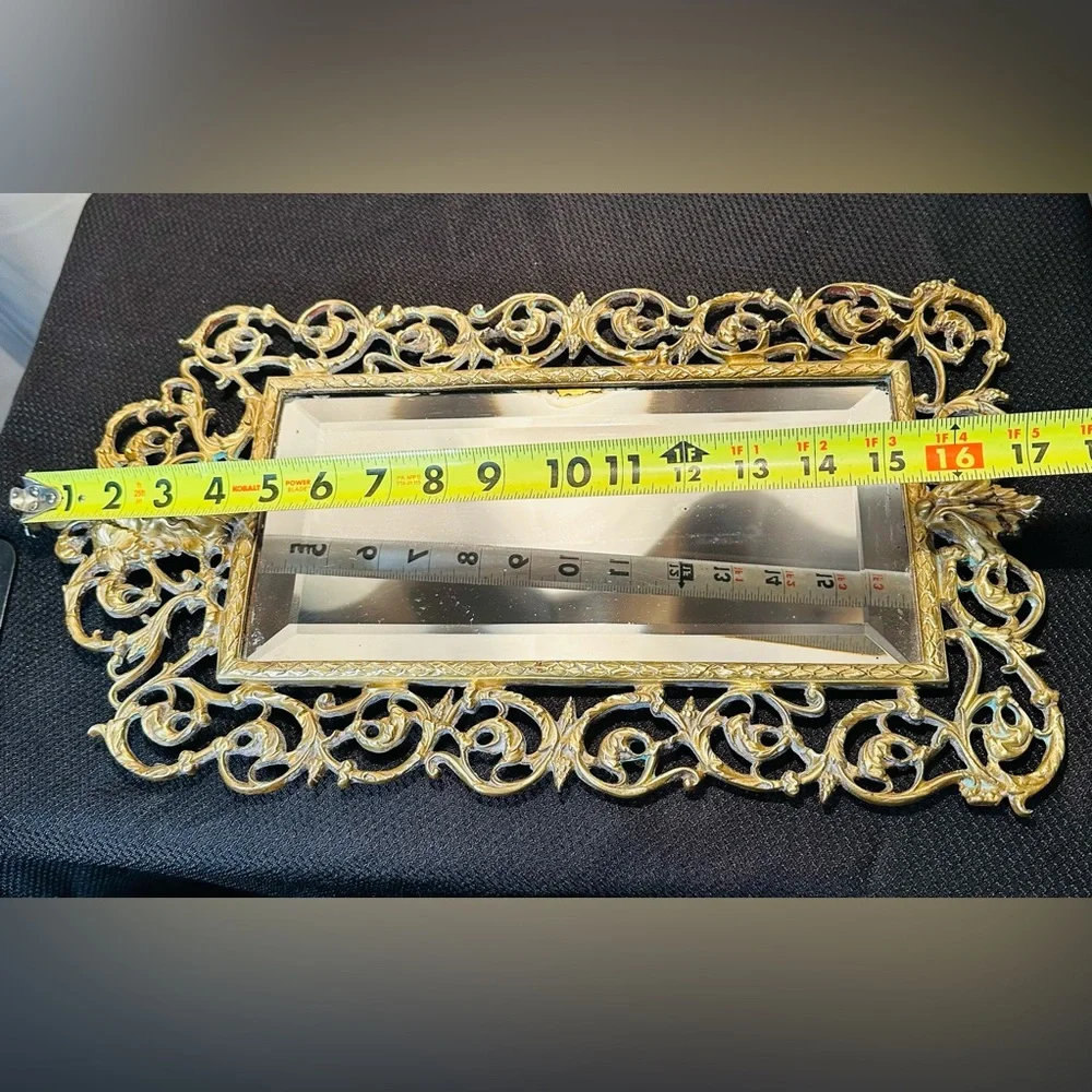 Antique 19th c. Victorian Brass Wall Mirror with Bacchus Face And Ornate Design